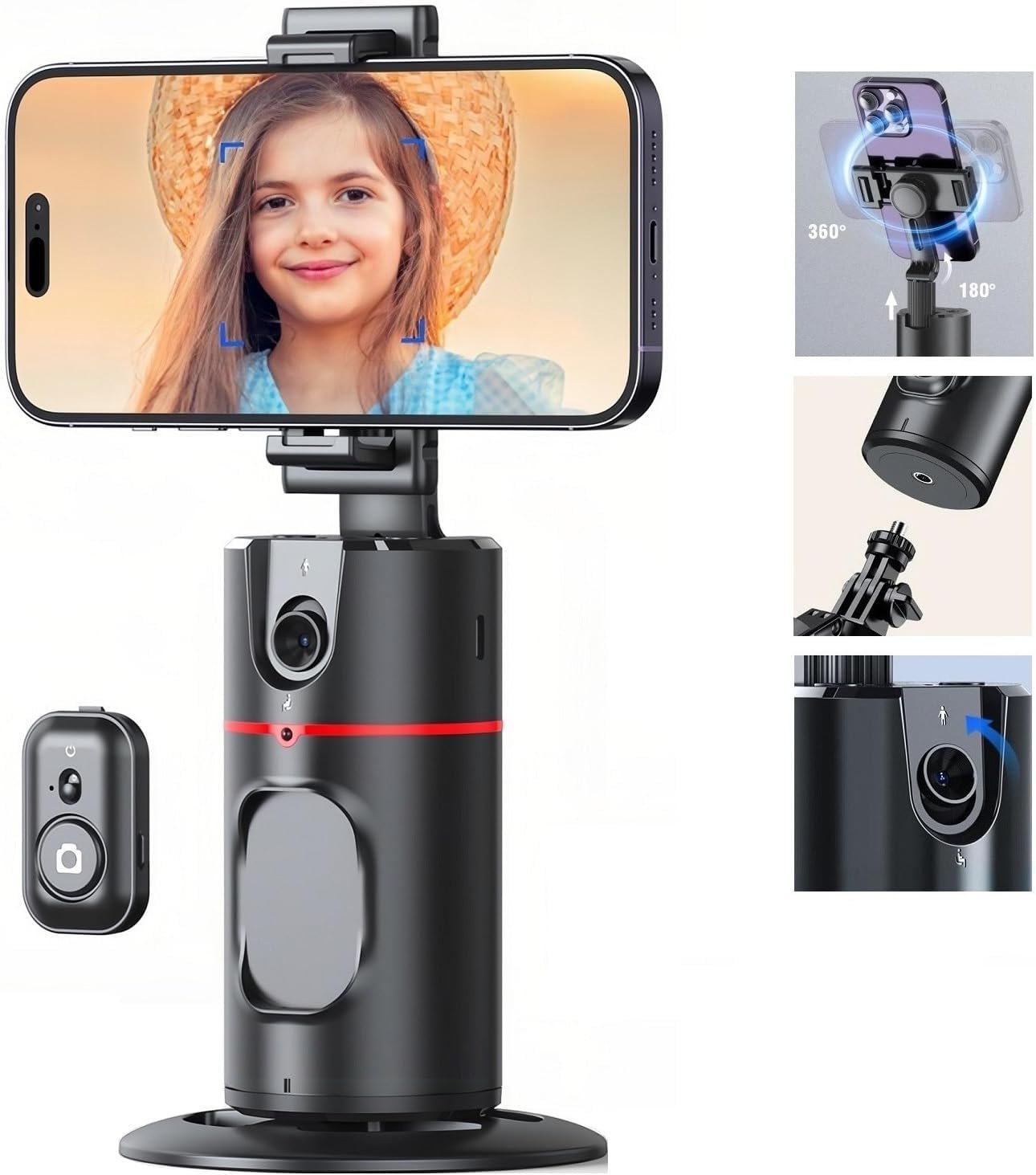 Auto Face Tracking Tripod – 360° Rotation Smart Phone Holder with No App AI Tracking, Rechargeable Stand for Live Video & Vlogging