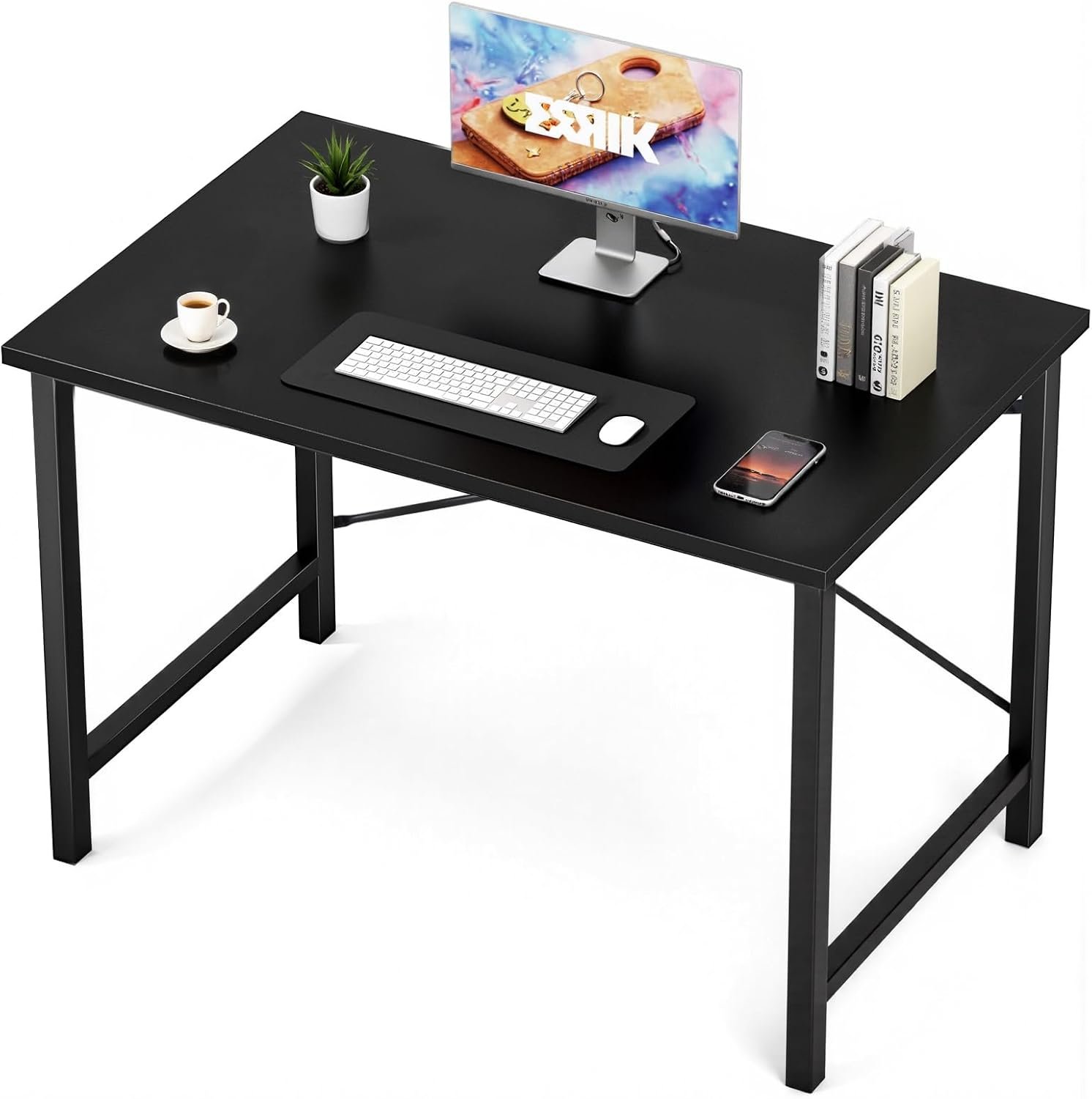 40 Inch Small Computer Desk – Modern Home Office Study Writing Desk with Metal Frame & Wood Tabletop, Black