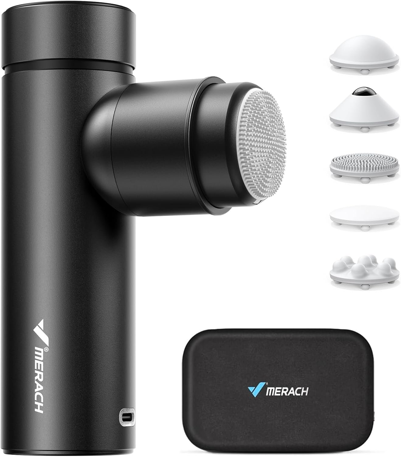 MERACH Mini Massage Gun with 8mm Amplitude, 5 Massage Heads, Portable Muscle Massagers for Deep Tissue Pain Relief