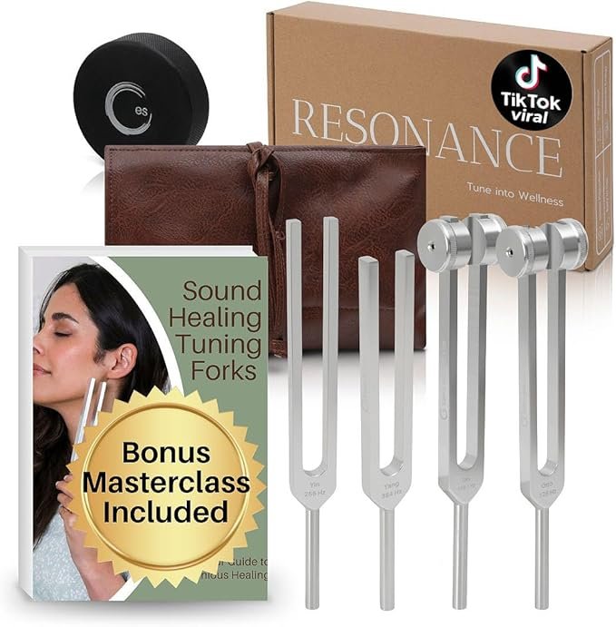 Tuning Fork Healing Set with Activator, 128Hz 136.1Hz 256Hz 384Hz, Weighted & Unweighted