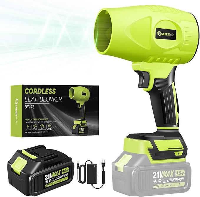 Soplador de hojas inalámbrico, soplador portátil de alta velocidad de 180.000 RPM, soplador de aire eléctrico de 260 CFM con batería de 4 Ah, ligero y manejable con una sola mano