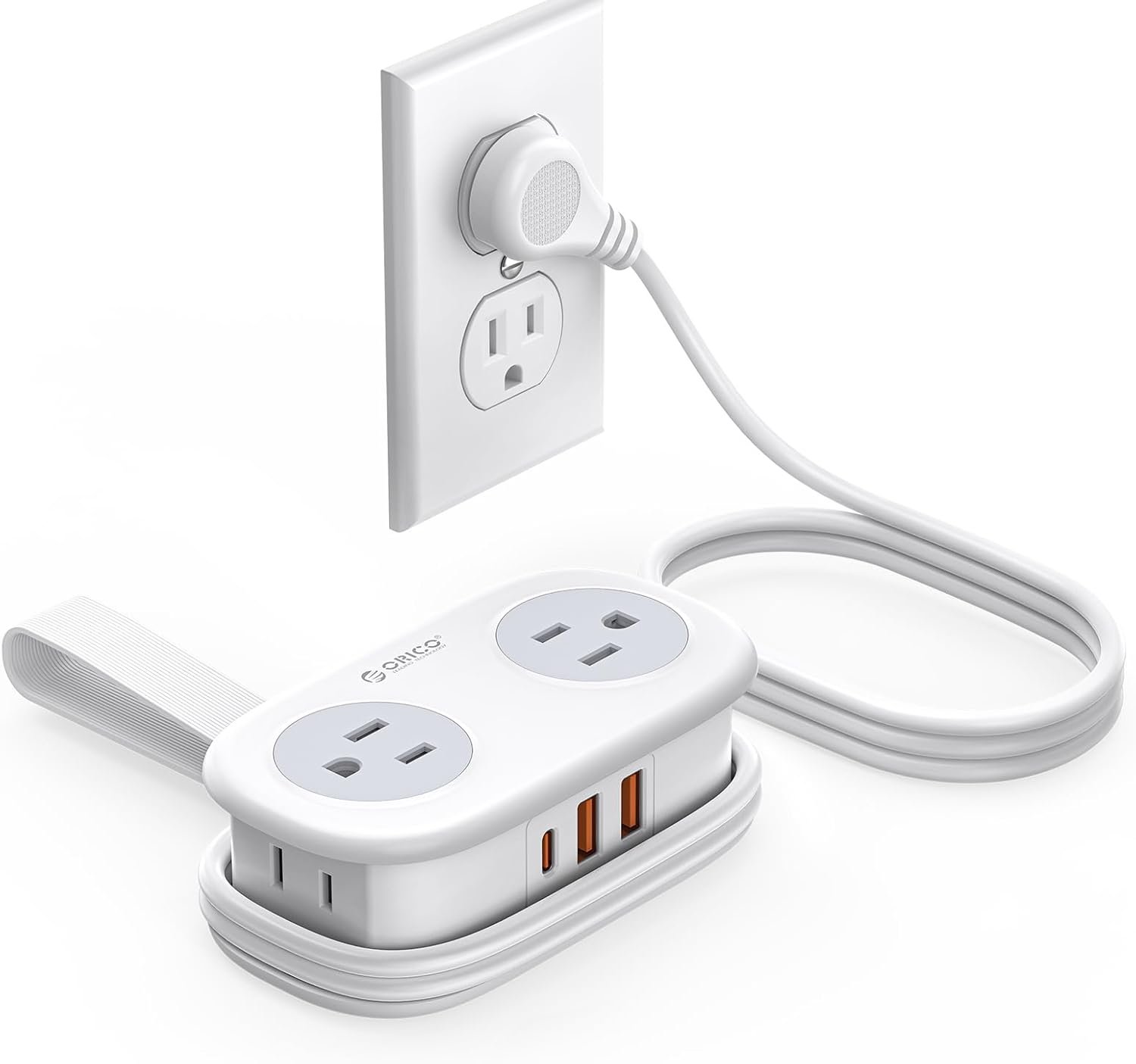 Power Strip with USB C, Flat Plug Extension Cord, Compact for Desk & Home